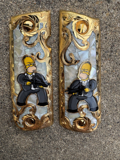 1911 45 38 Super Full Size Homer Simpson Gold Gun Pistol Grip Cachas & 24K Screw