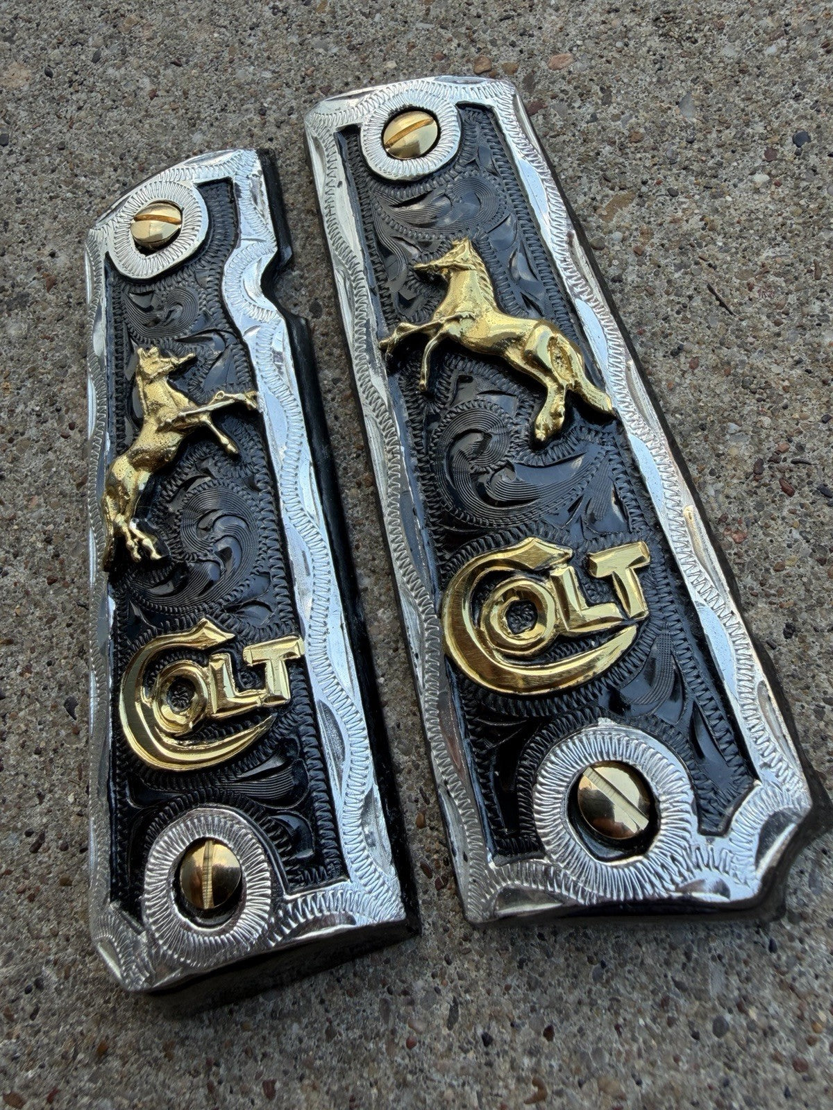 1911 45 38 Super Full Size Horse Gold Gun Pistol Grip Cachas & 24K Screws