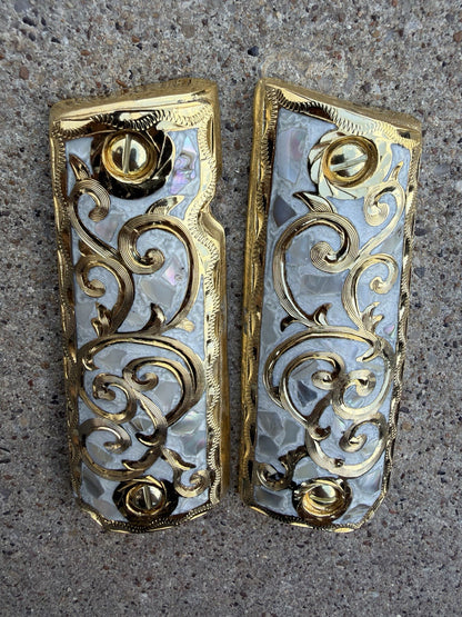 1911 45 38 Super Full Size Gold Gun Pistol Grip Cachas Chapeado & 24K Screws