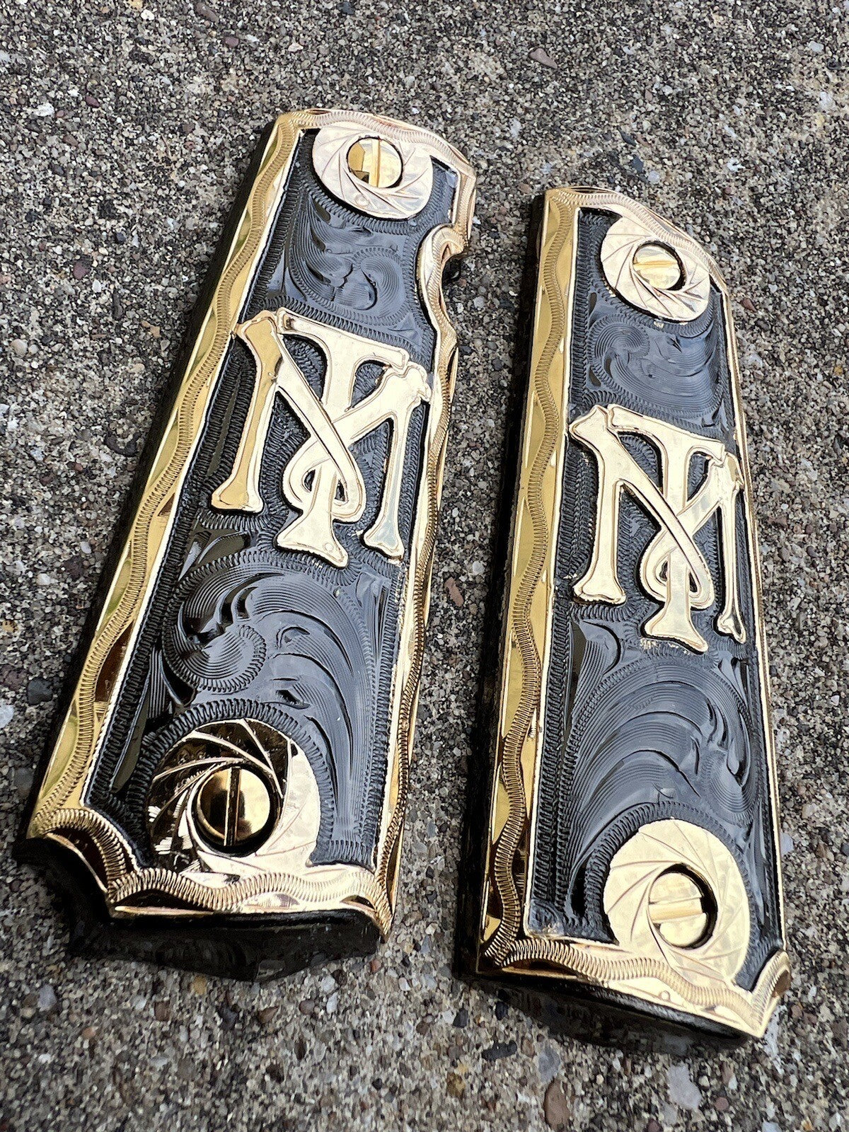 1911 45 38 Super Full Size Scarface Gold Gun Pistol Grip Cachas & 24K Screws