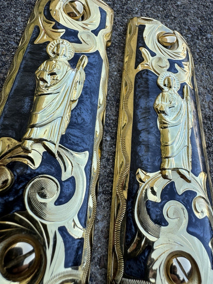 1911 45 38 Super San Judas Full Size Gold Gun Pistol Grip Cachas & 24K Screws