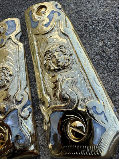 1911 45 38 Super Full Size Versace Gold Gun Pistol Grips Cachas & 24K Screws