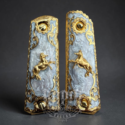 1911 45 38 Super Full Size Horse Gold Gun Pistol Grip Cachas & 24K Screws