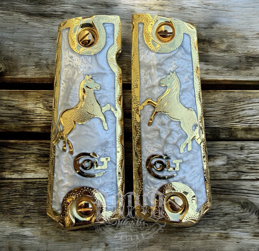 1911 45 38 Super Full Size Horse Gold Gun Pistol Grip Cachas & 24K Screws