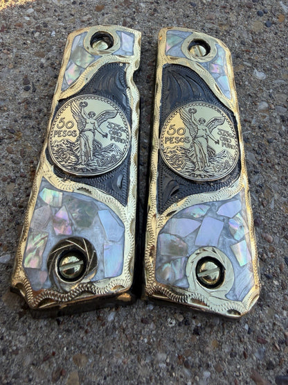 1911 45 38 Super Full Size Centenario Gold Gun Pistol Grip Cachas & 24K Screws