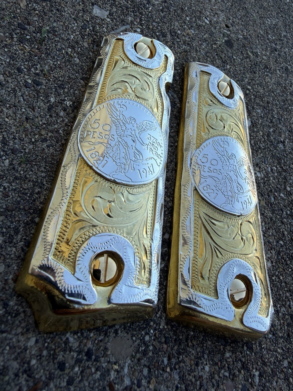 1911 45 38 Super Full Size Centenario Gold Gun Pistol Grip Cachas & 24K Screws
