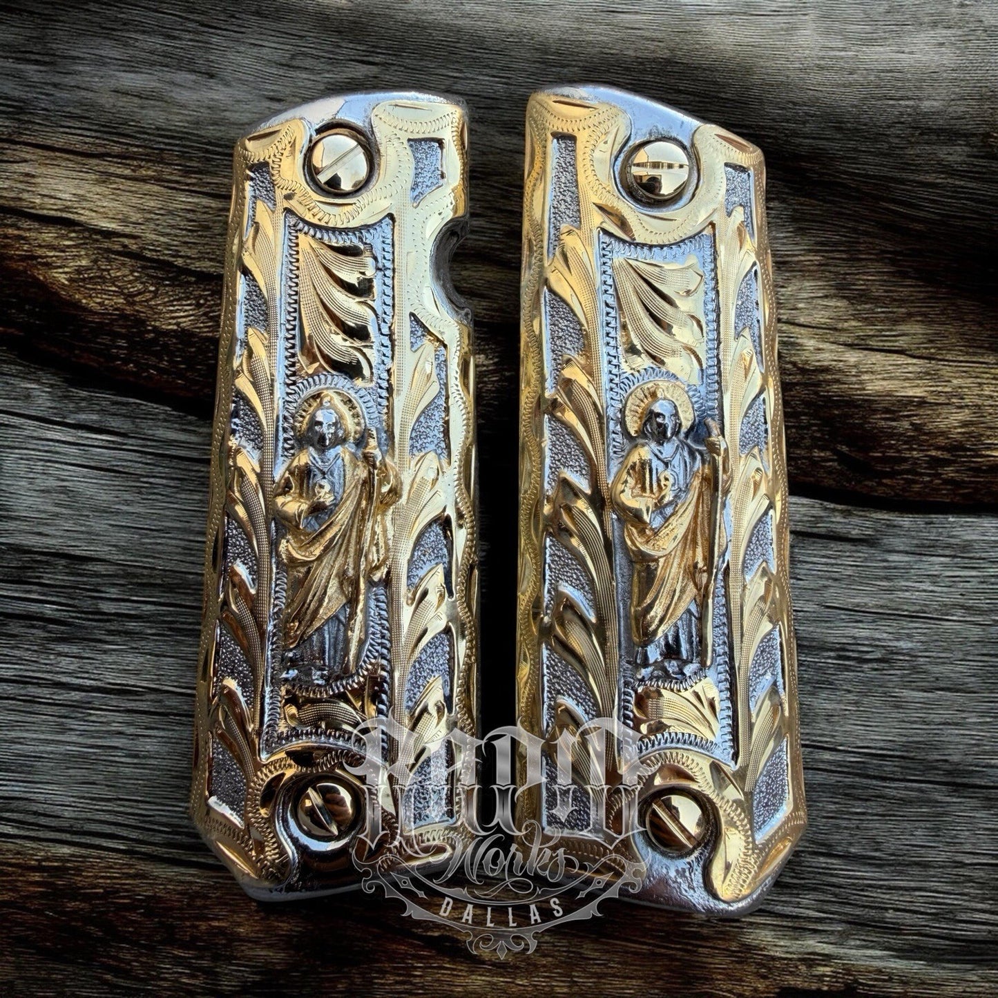 1911 45 38 Super Full Size San Judas Gold Gun Pistol Grip Cachas & 24K Screws
