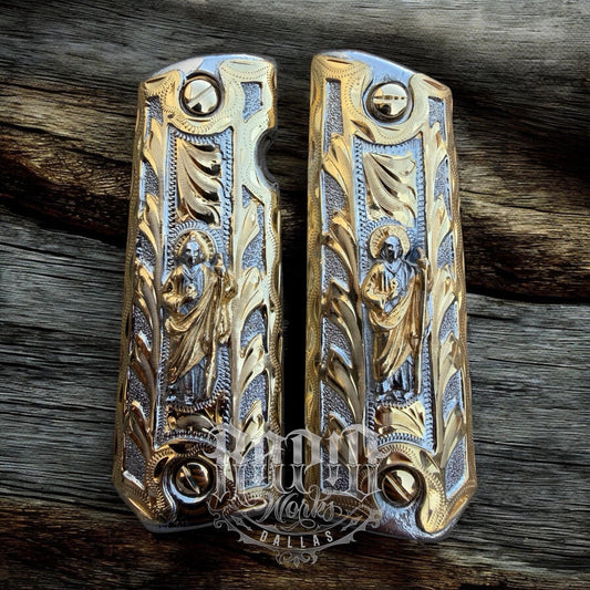 1911 45 38 Super Full Size San Judas Gold Gun Pistol Grip Cachas & 24K Screws