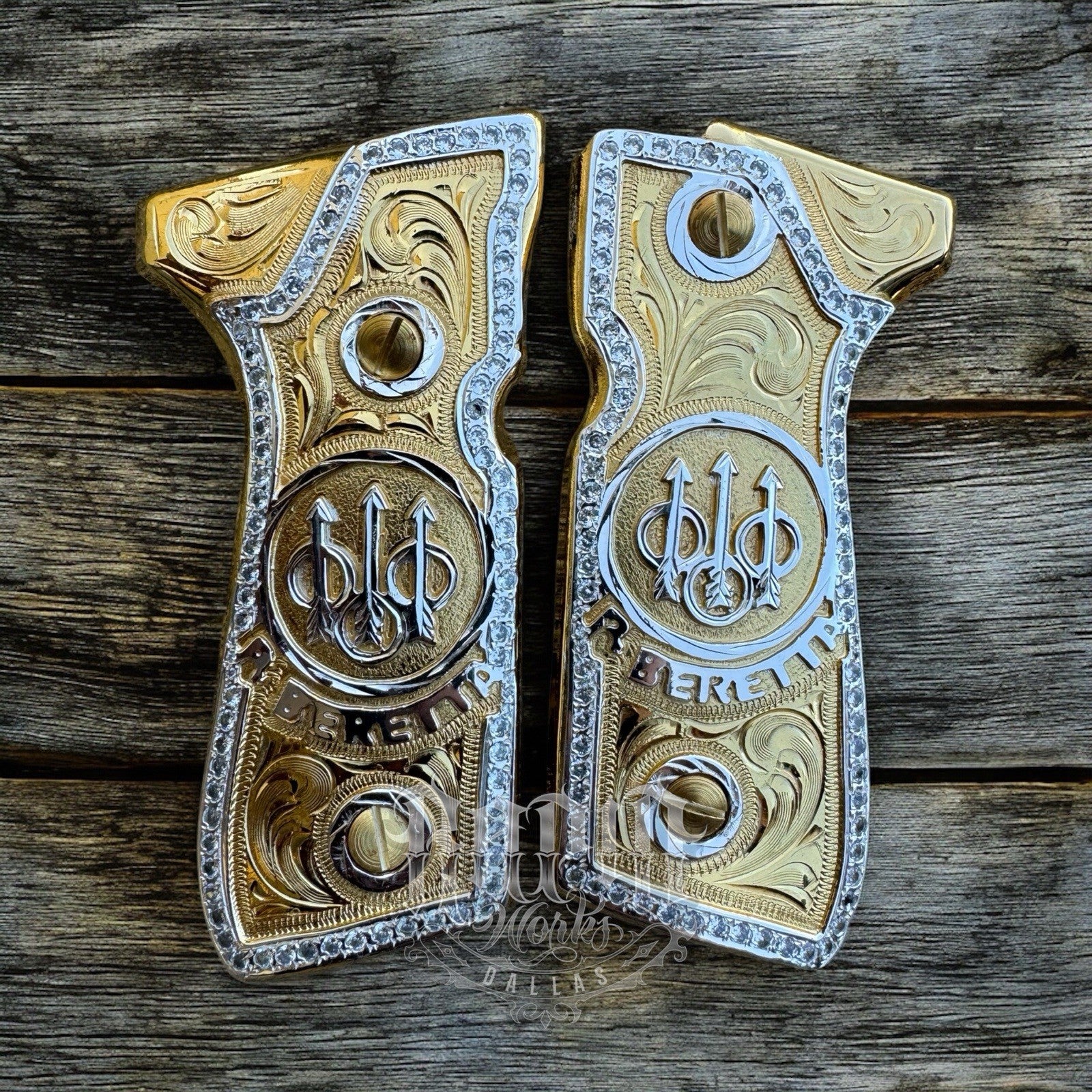 Beretta 92FS Zirconia Cachas Gold Plated Pistol Custom Grips & Screws