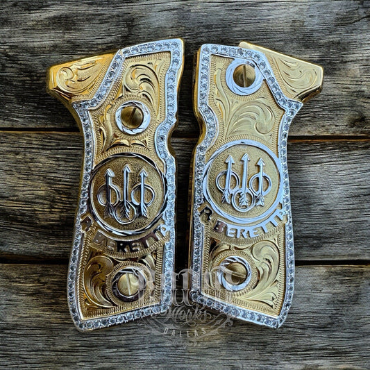 Beretta 92FS Zirconia Cachas Gold Plated Pistol Custom Grips & Screws