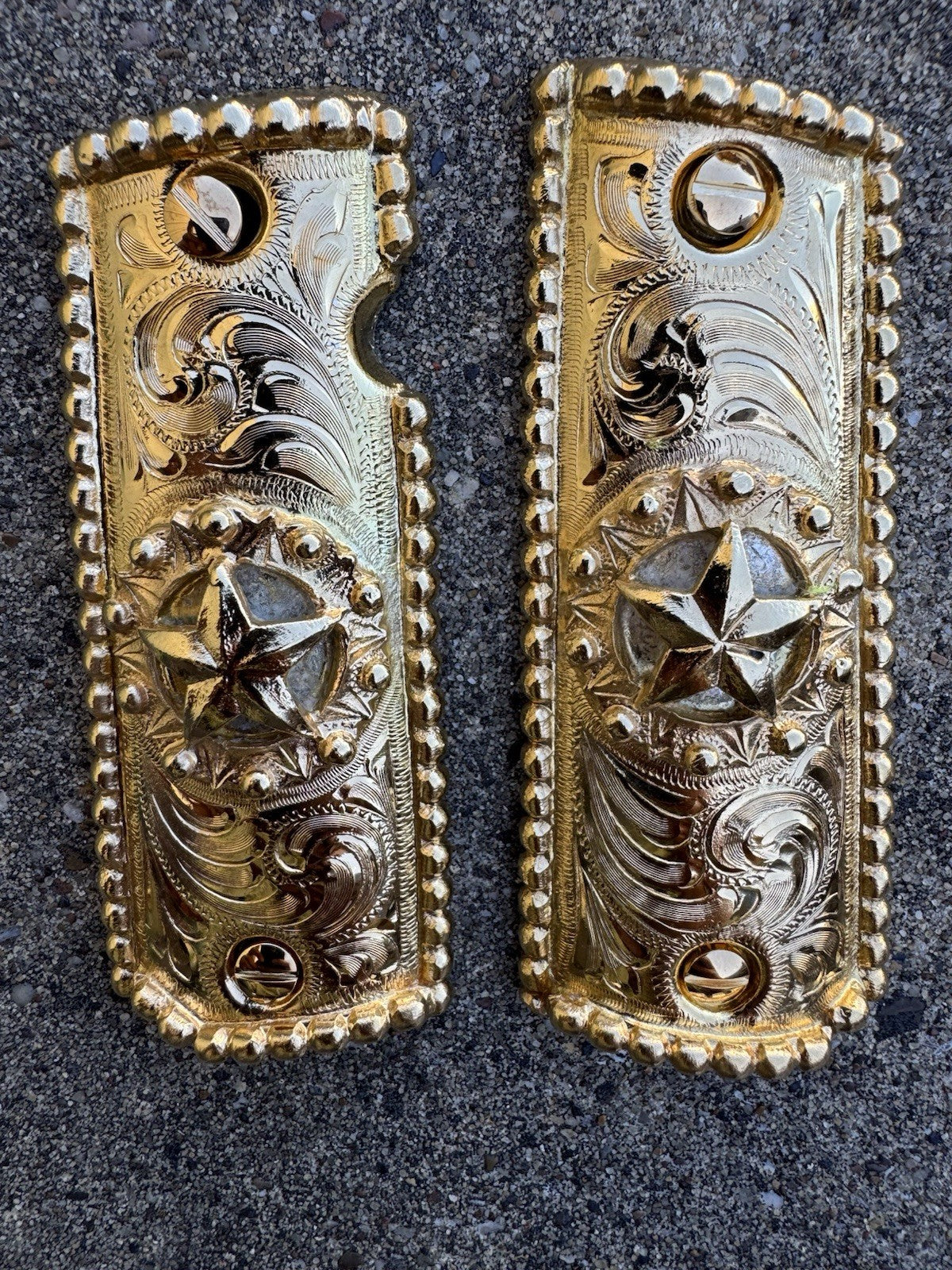 1911 45 38 Super Full Size Gold Gun Pistol Grip Cachas Chapeado & 24K Screws