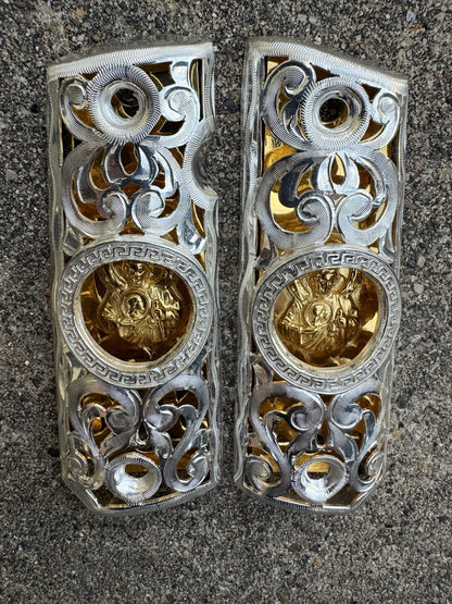1911 45 38 Super Full Size San Judas Gold Gun Pistol Grip Cachas & 24K Screws