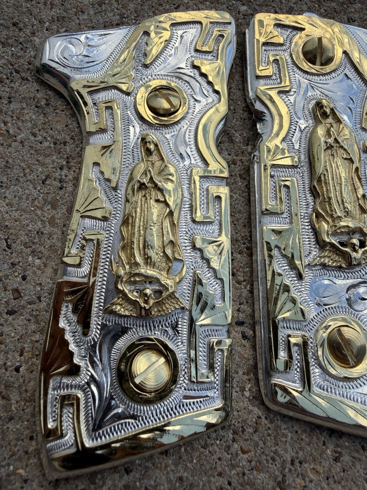 Beretta 92FS Cachas Virgen De Guadalupe Gold Plated Pistol Grips & Gold Screws