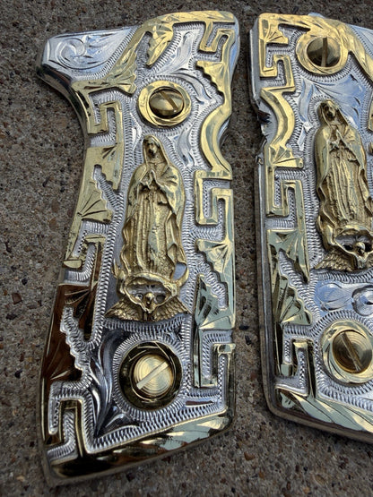 Beretta 92FS Cachas Virgen De Guadalupe Gold Plated Pistol Grips & Gold Screws