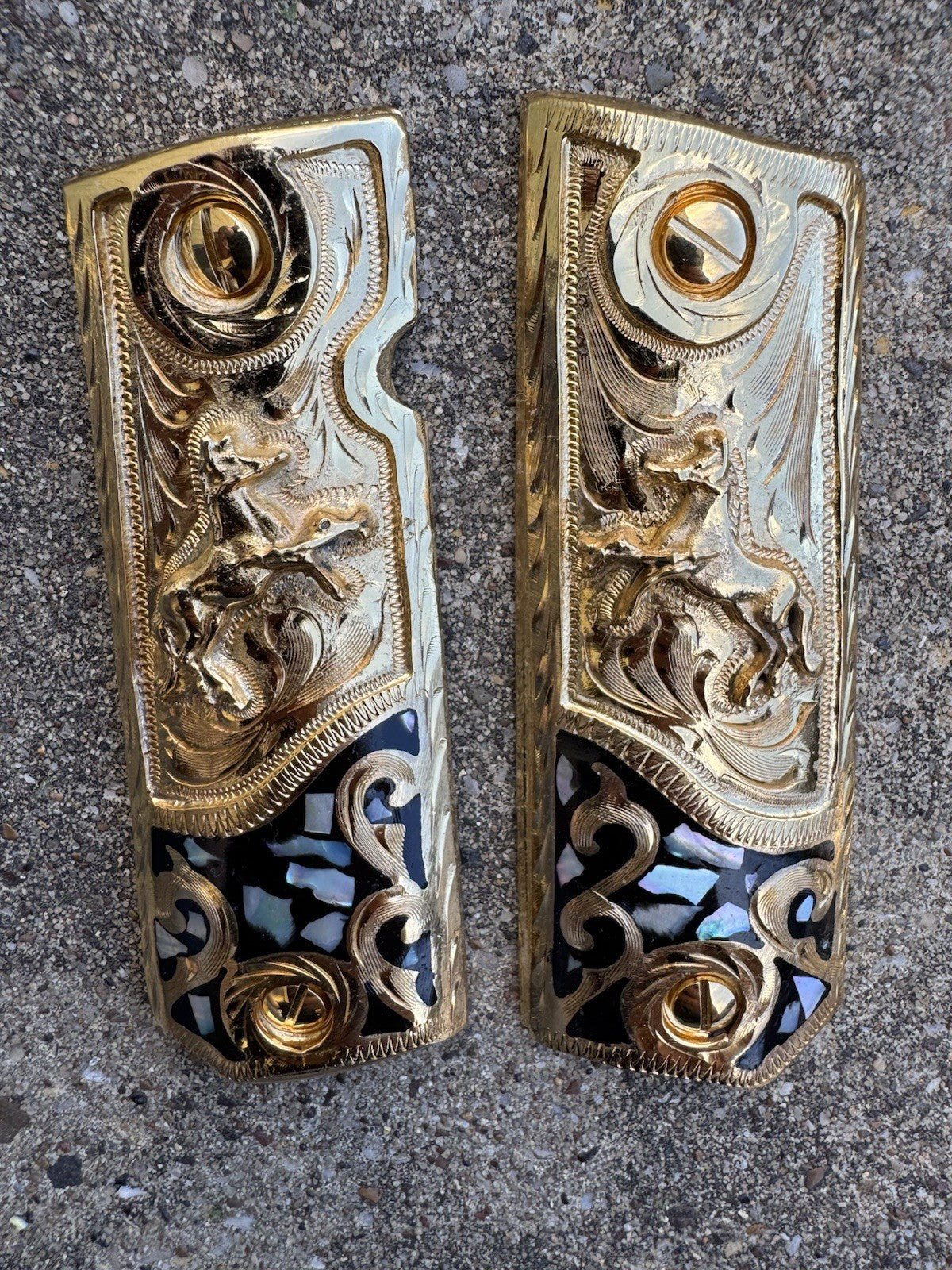 1911 45 38 Super Full Size Colt Horse Gold Gun Pistol Grip Cachas & 24K Screws