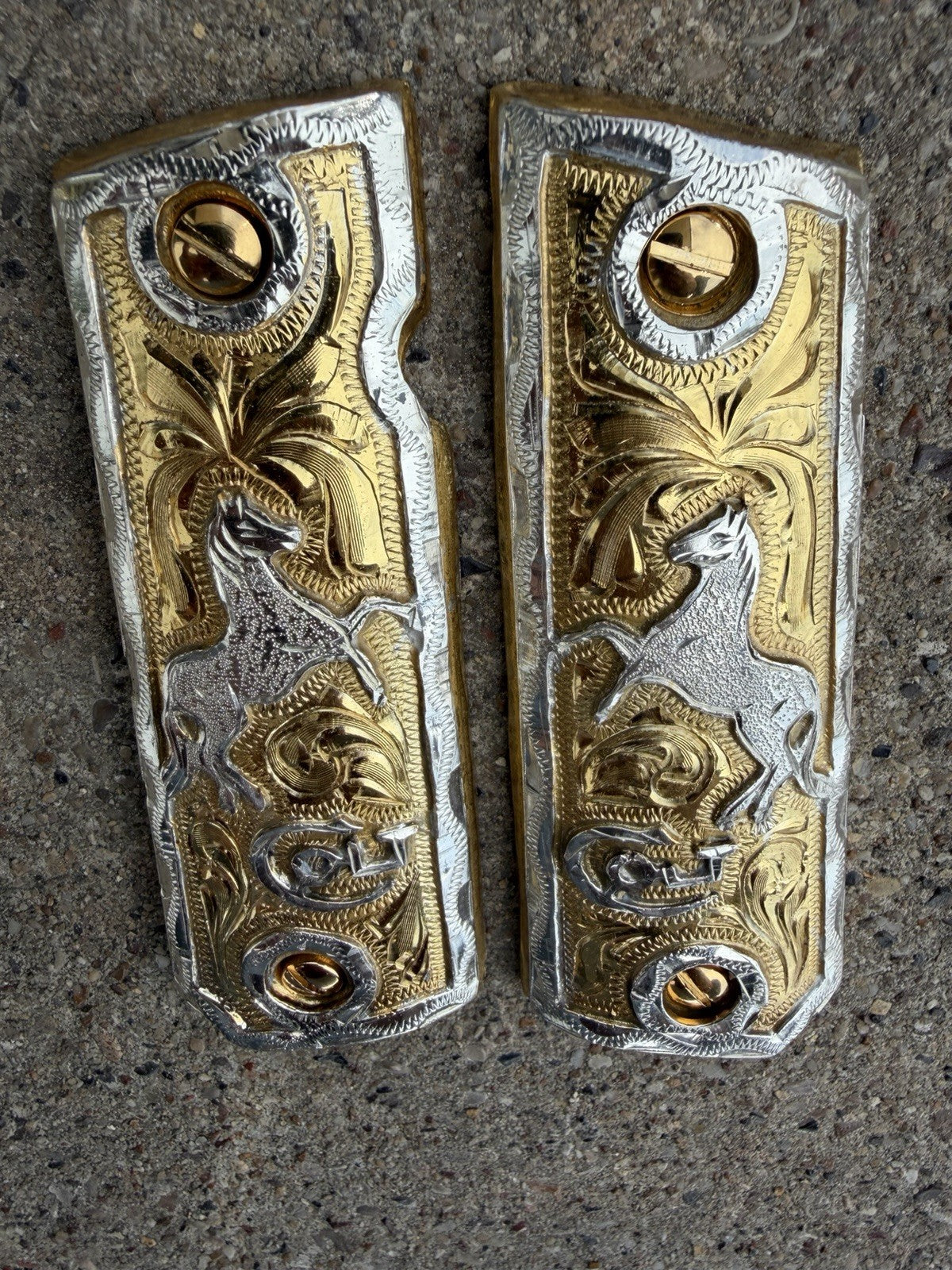 1911 45 38 Super Full Size Horse Gold Gun Pistol Grip Cachas & 24K Screws