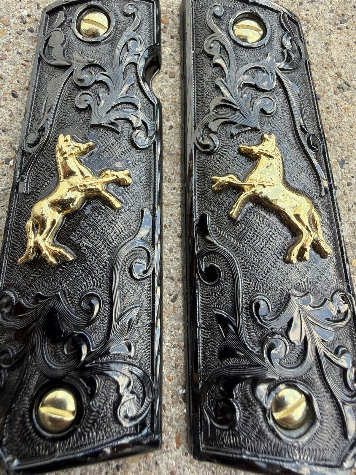 1911 45 38 Super Full Size Horse Gold Gun Pistol Grip Cachas & 24K Screws