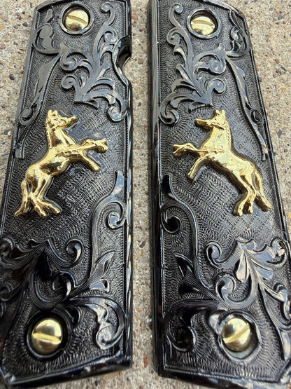 1911 45 38 Super Full Size Horse Gold Gun Pistol Grip Cachas & 24K Screws