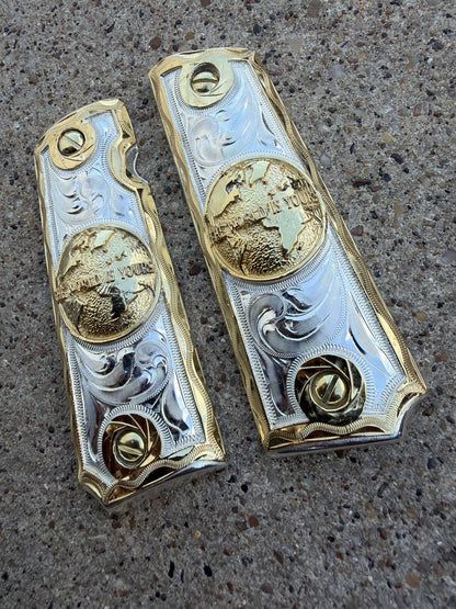 1911 45 38 Super Full Size World Is Yours Gold Gun Pistol Grip Cachas & 24KScrew