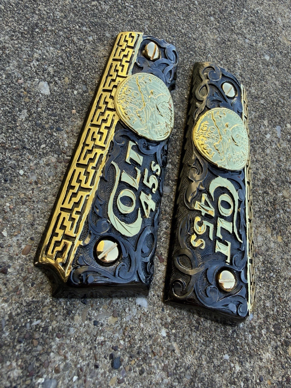 1911 45 38 Super Full Size Centenario Gold Gun Pistol Grip Cachas & 24K Screws
