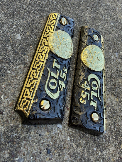 1911 45 38 Super Full Size Centenario Gold Gun Pistol Grip Cachas & 24K Screws