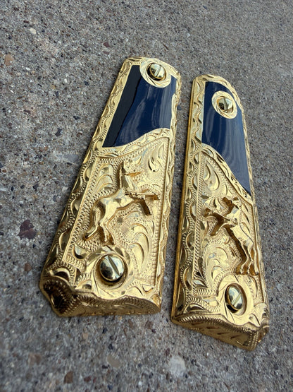 1911 45 38 Super Full Size Horse Gold Gun Pistol Grip Cachas & 24K Screws