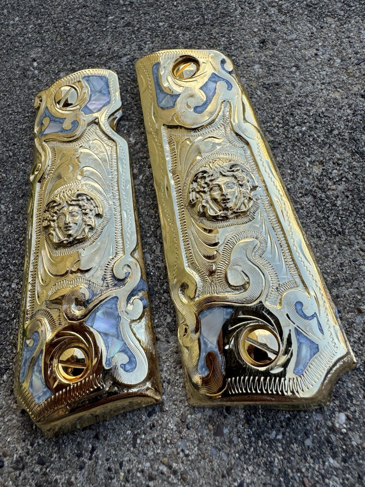 1911 45 38 Super Full Size Versace Gold Gun Pistol Grips Cachas & 24K Screws