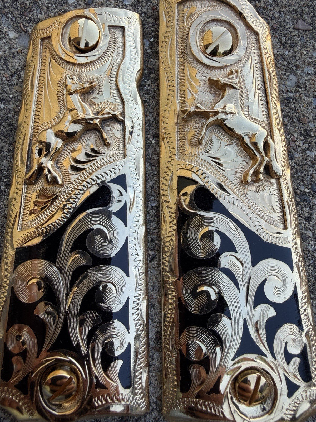 1911 45 38 Super Full Size Horse Gold Gun Pistol Grip Cachas & 24K Screws