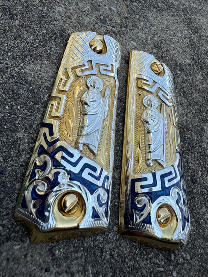 1911 45 38 Super San Judas Full Size Gold Gun Pistol Grip Cachas & 24K Screws