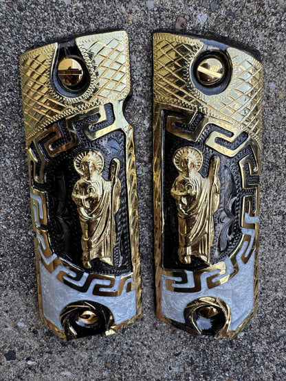 1911 45 38 Super Full Size San Judas Gold Gun Pistol Grip Cachas & 24K Screws