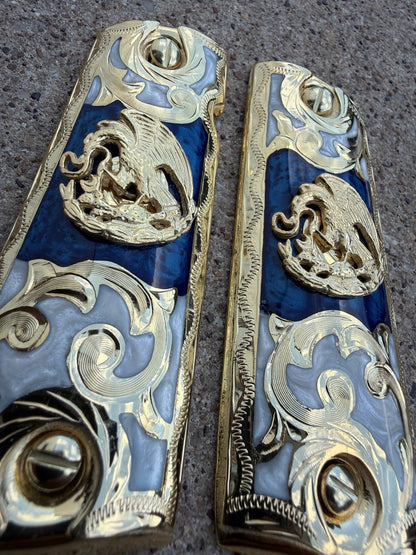 1911 45 38 Super Full Size Mexican Eagle Gold Gun Pistol Grip Cachas & 24K Screw