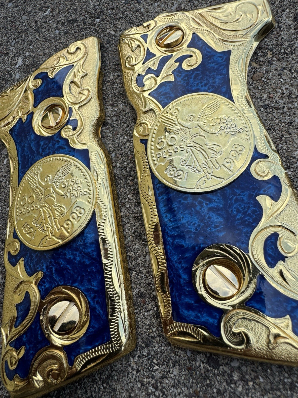 Beretta 92FS Cachas Centenario Gold Plated Pistol Custom Grips & 24k Gold Screws