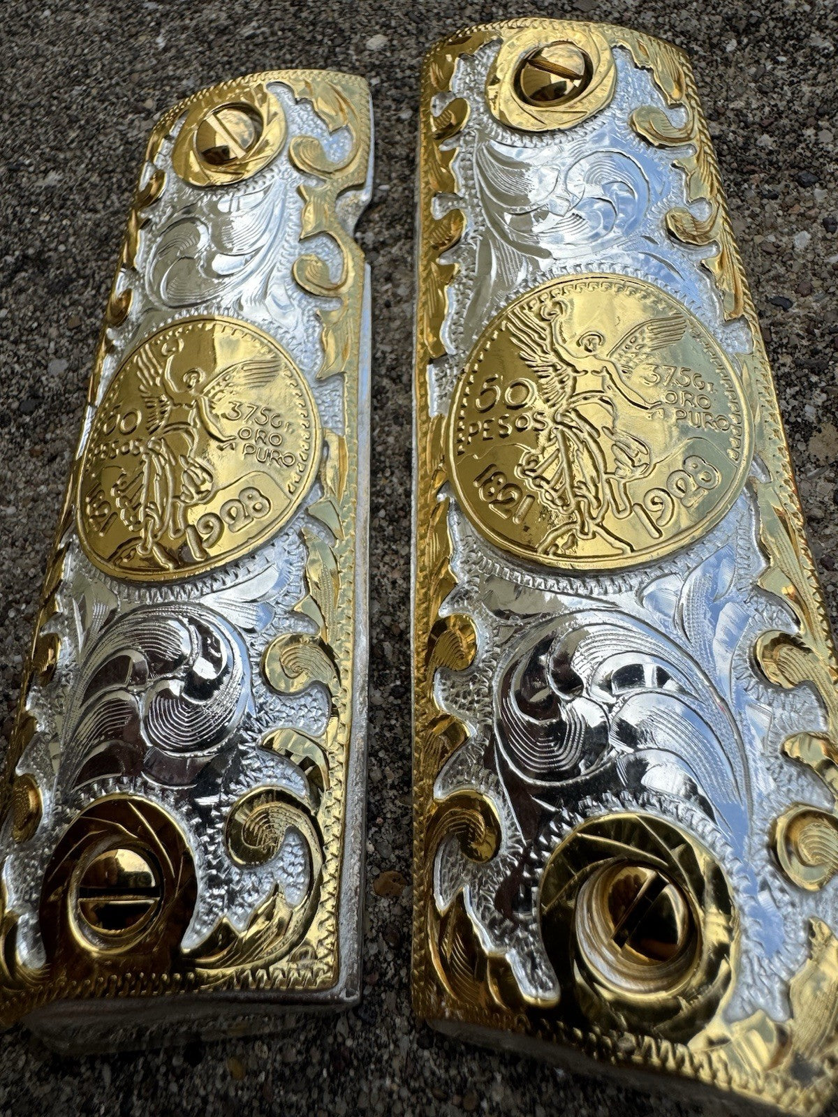 1911 45 38 Super Full Size Centenario Gold Gun Pistol Grip Cachas & 24K Screws