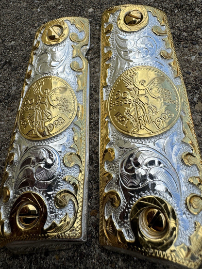 1911 45 38 Super Full Size Centenario Gold Gun Pistol Grip Cachas & 24K Screws