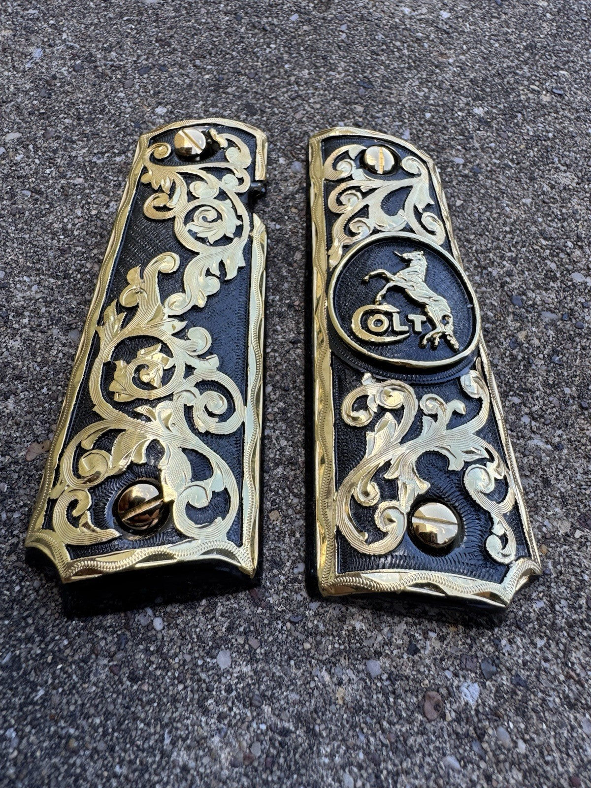 1911 45 38 Super Full Size Colt Horse Gold Gun Pistol Grip Cachas & 24K Screws