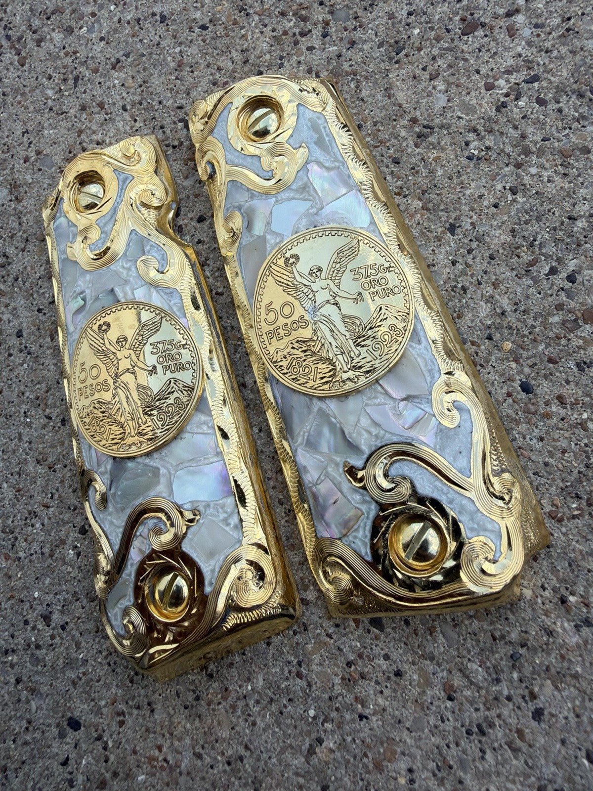 1911 45 38 Super Full Size Centenario Gold Gun Pistol Grip Cachas & 24K Screws