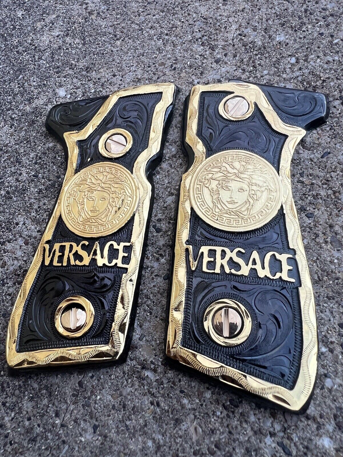 Beretta 92FS Cachas Versace Gold Plated Pistol Custom Grips & Gold Screws