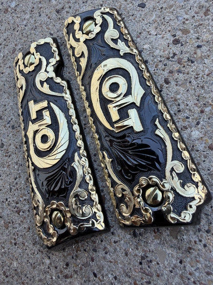 1911 45 38 Super Full Size COLT Gold Gun Pistol Grip Cachas Chapeado & 24K Screw