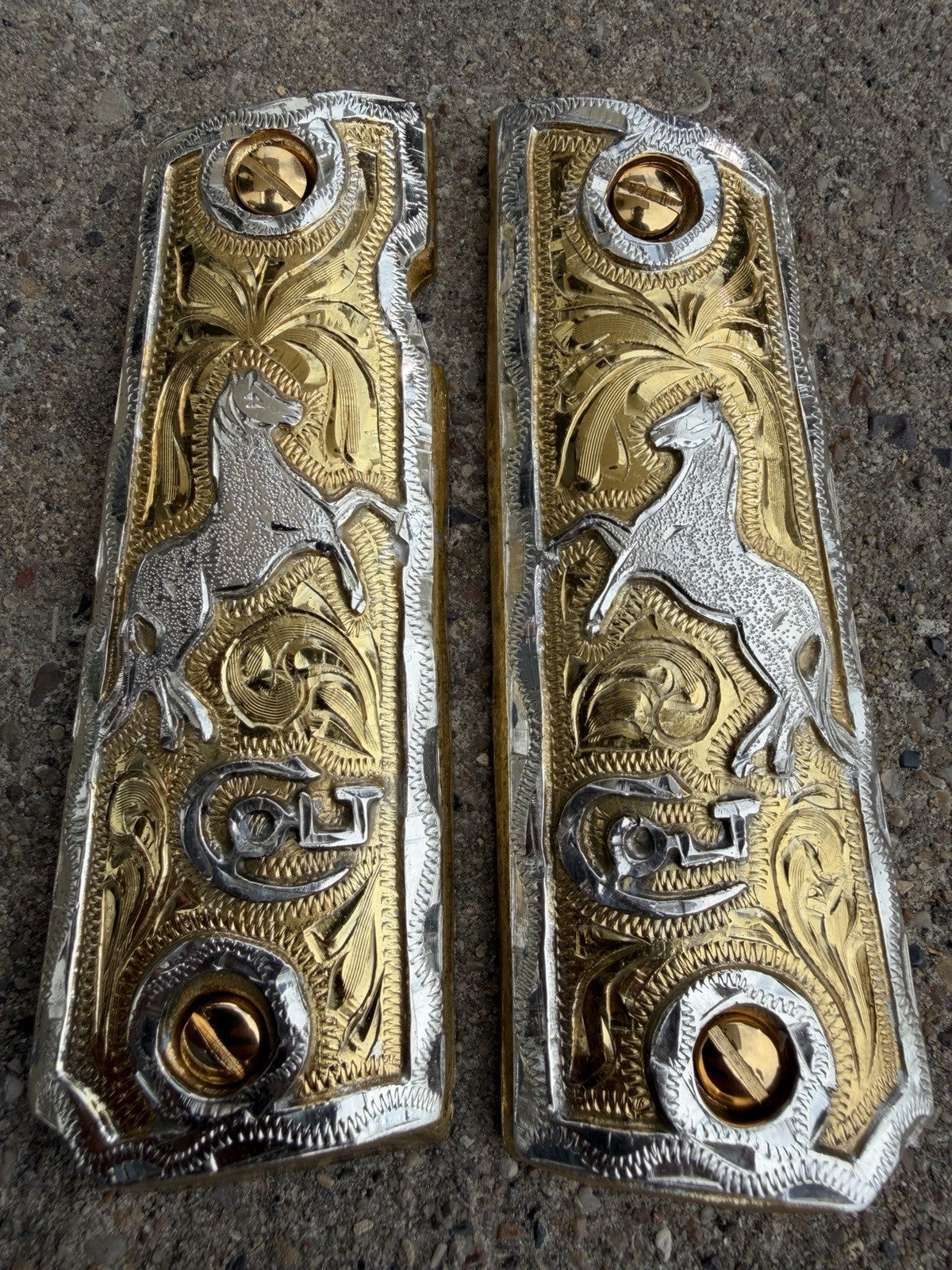 1911 45 38 Super Full Size Horse Gold Gun Pistol Grip Cachas & 24K Screws