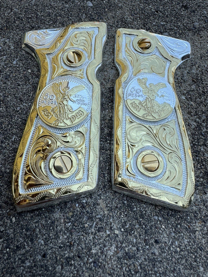 Beretta 92FS Cachas Centenario Gold Plated Pistol Custom Grips & Gold Screws