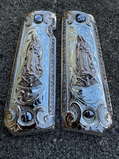 1911 ZIRCONIA 45 38 SUPER VIRGEN DE GUADALUPE ROSE GOLD GUN PISTOL GRIP CACHAS
