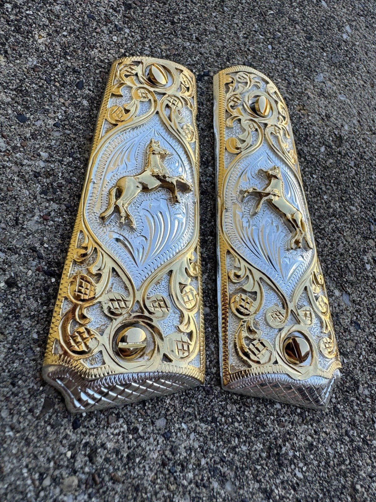 1911 45 38 Super Full Size Colt Horse Gold Gun Pistol Grip Cachas & 24K Screws