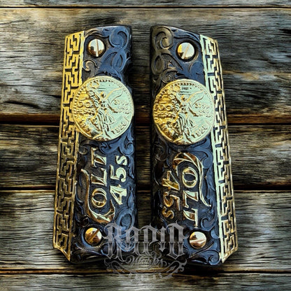 1911 45 38 Super Full Size Centenario Gold Gun Pistol Grip Cachas & 24K Screws