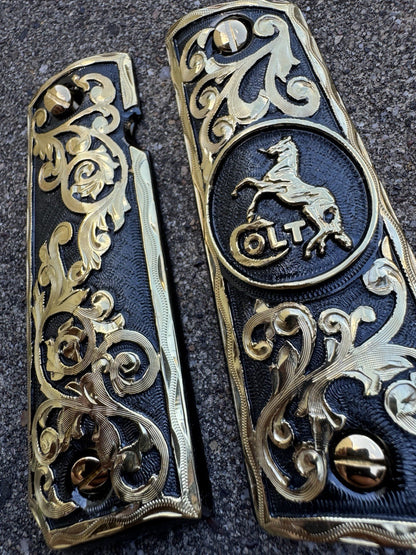 1911 45 38 Super Full Size Colt Horse Gold Gun Pistol Grip Cachas & 24K Screws