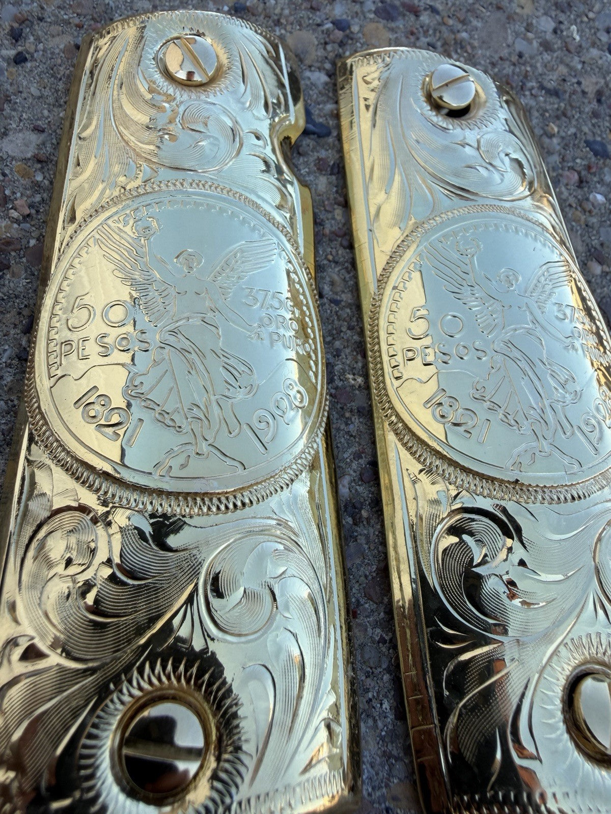 1911 45 38 Super Full Size Centenario Gold Gun Pistol Grip Cachas & 24K Screws