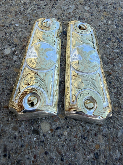 1911 45 38 Super Full Size Centenario Gold Gun Pistol Grip Cachas & 24K Screws