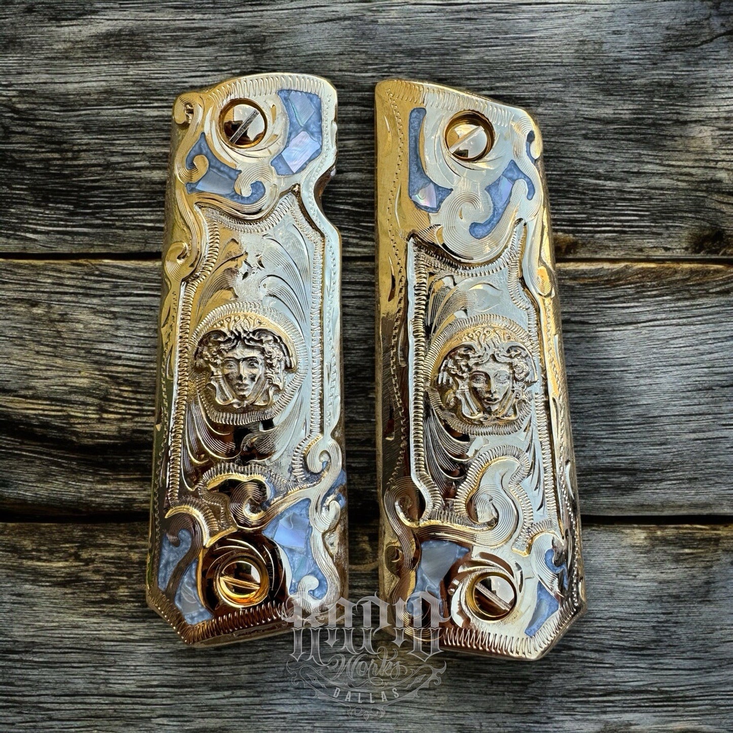 1911 45 38 Super Full Size Versace Gold Gun Pistol Grips Cachas & 24K Screws