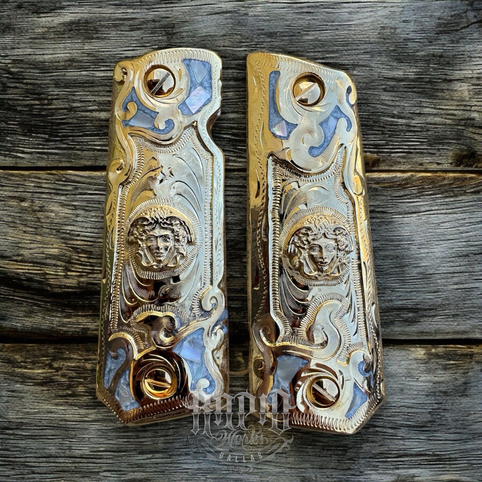 1911 45 38 Super Full Size Versace Gold Gun Pistol Grips Cachas & 24K Screws