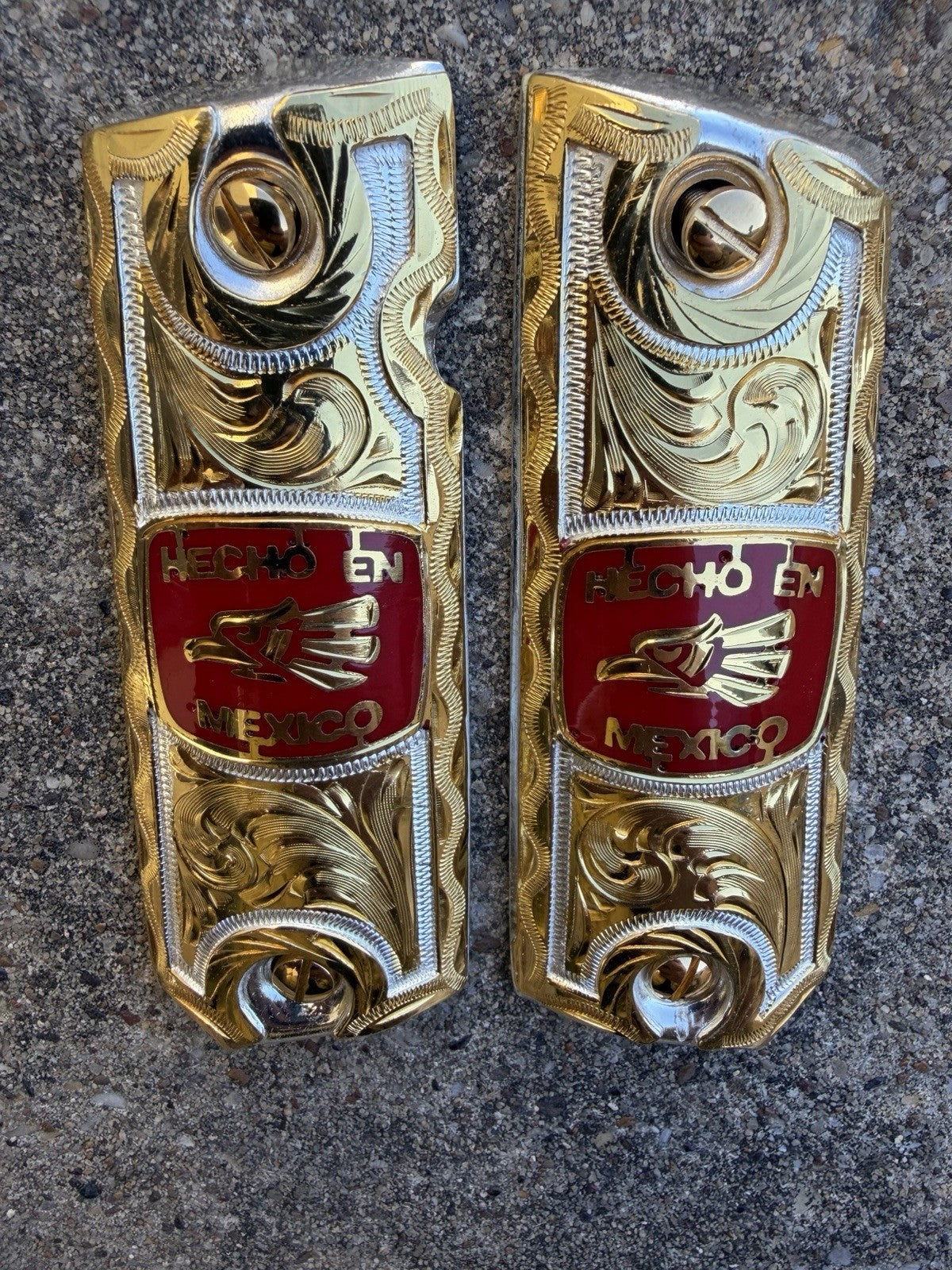 1911 45 38 Super Full Size Hecho En Mexico Gold Gun Pistol Grip Cachas & Screws