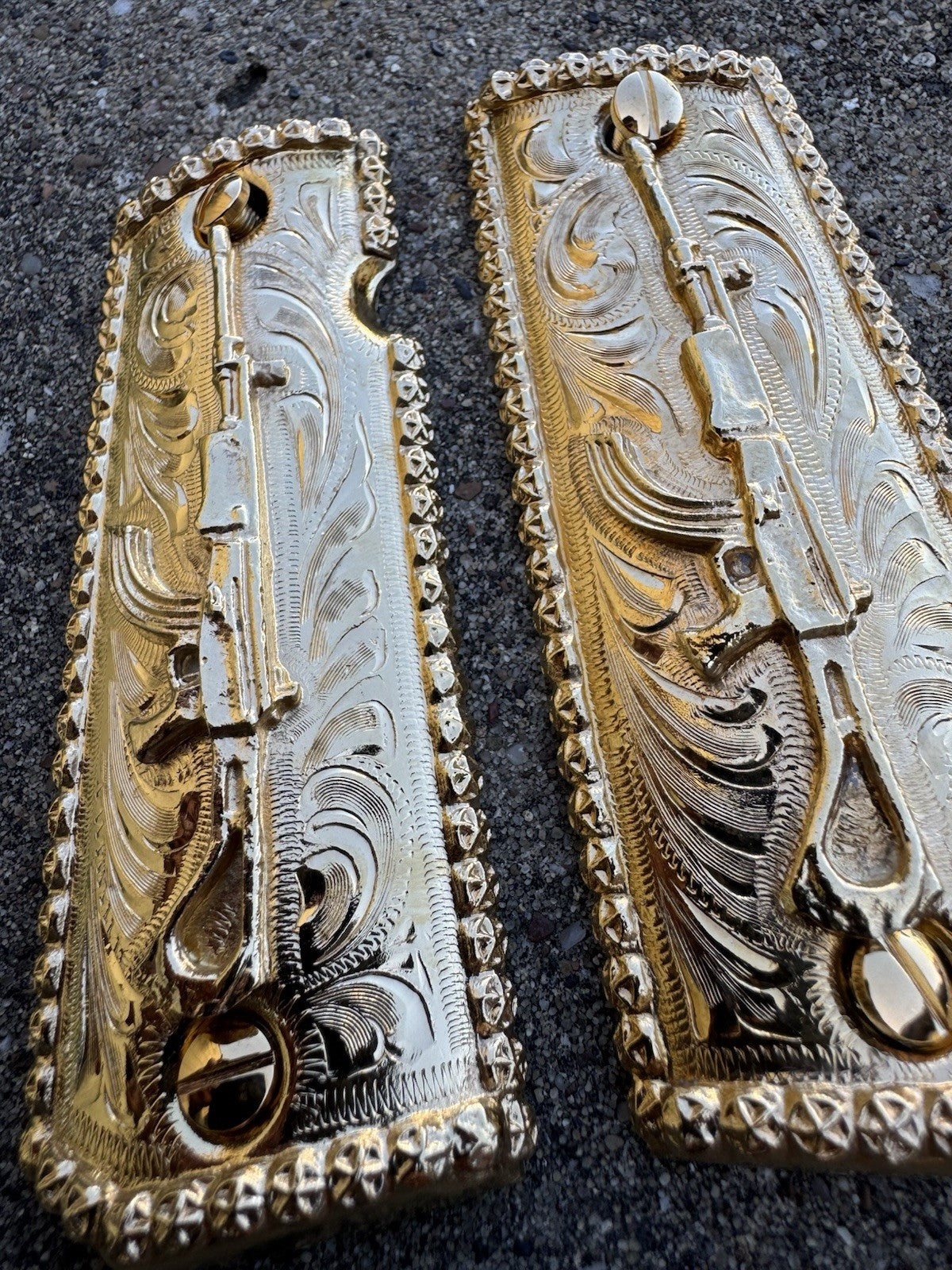 1911 45 38 Super Full Size Gold Gun Pistol Grip Cachas Chapeado & 24K Screws